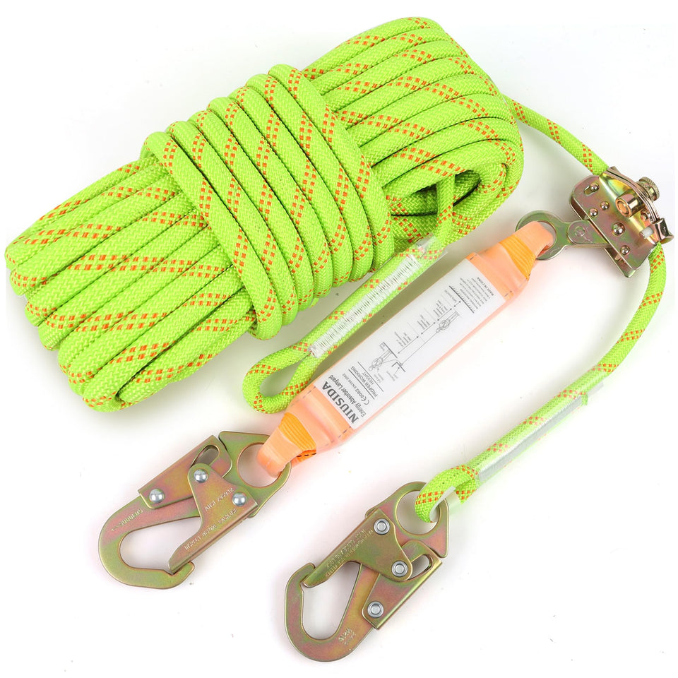NIUSIDA rope harness safety lanyard with 50 ft braided rope for fall protection.