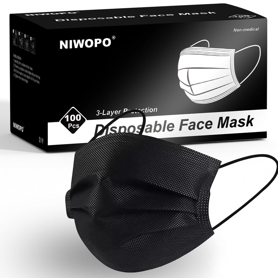 NIWOPO disposable face masks 100-pack with 3-ply design for daily protection and comfort
