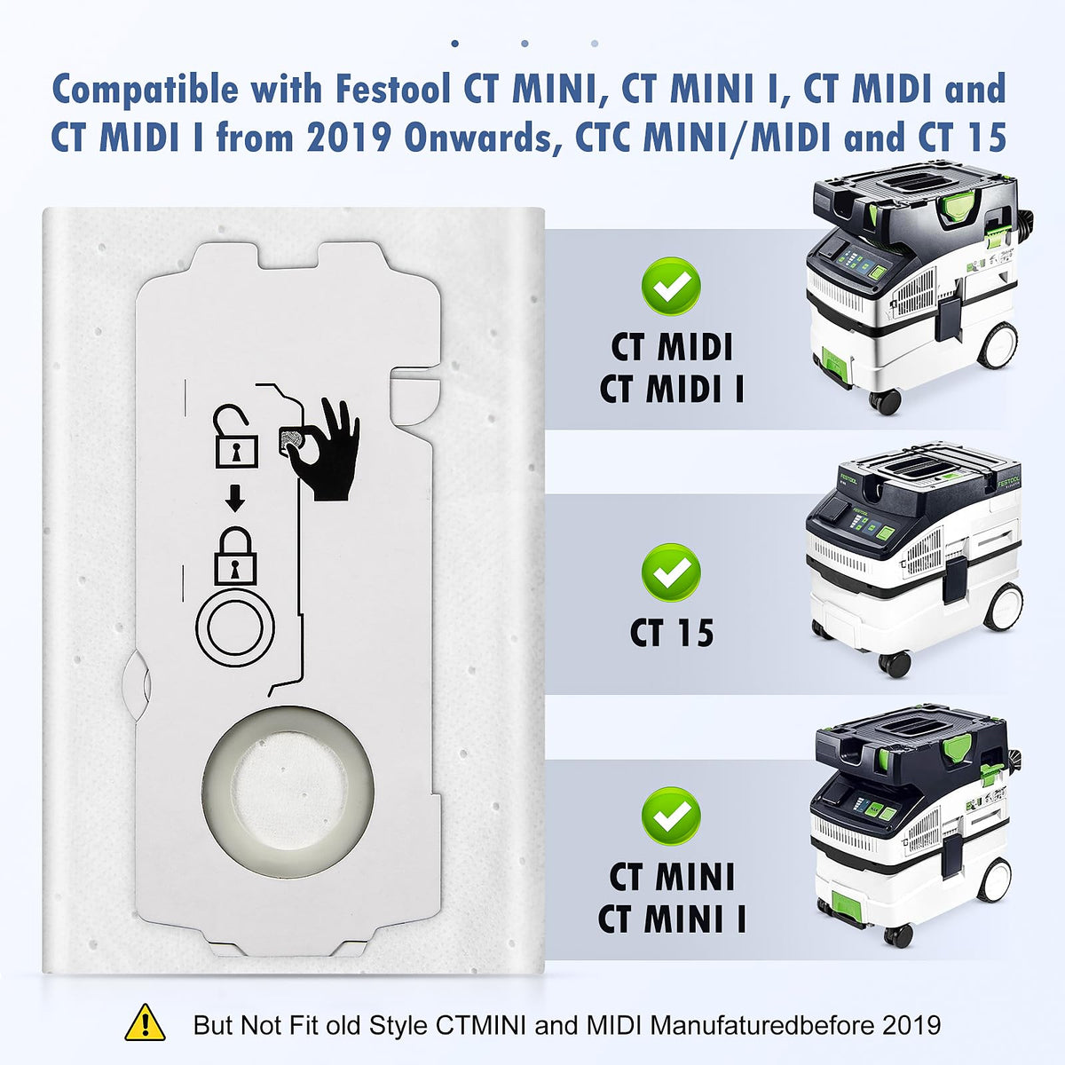 NIXOOT 204308 CT Mini I bag fits CT Mini I and maintains suction