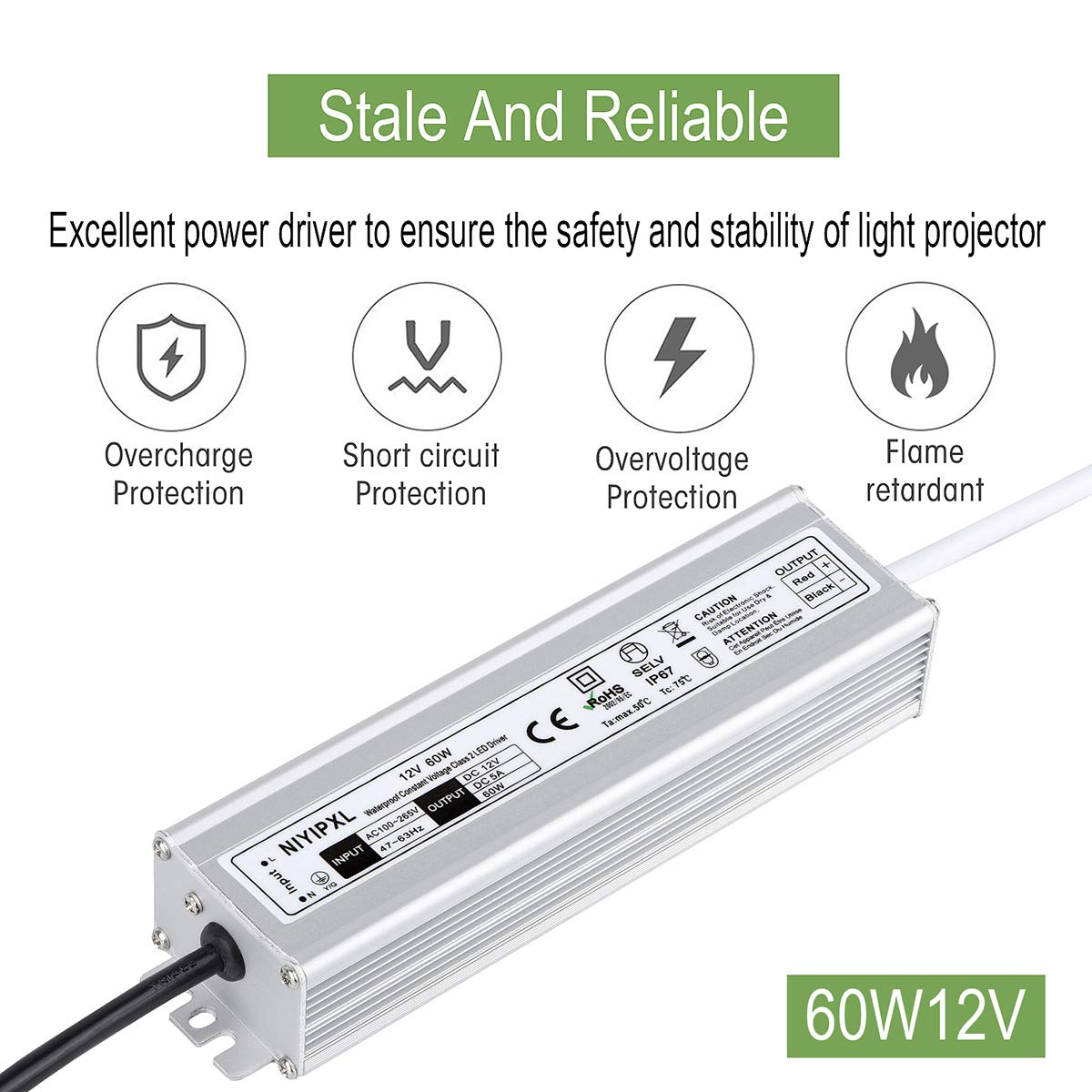 NIYIPXL LED Driver 12V DC output for reliable LED strip installations