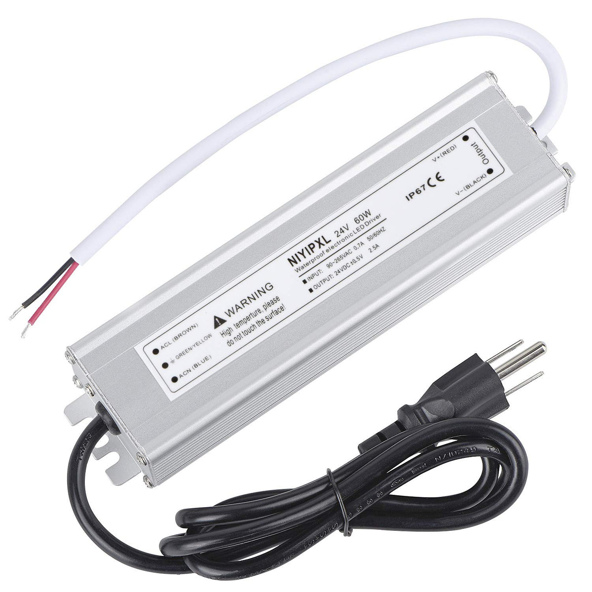 NIYIPXL LED driver 60W 24V IP67 outdoors powering outdoor LED setups.