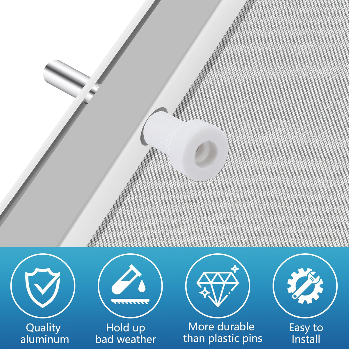 Nkiy Quen white caps give a neat finished look to screens