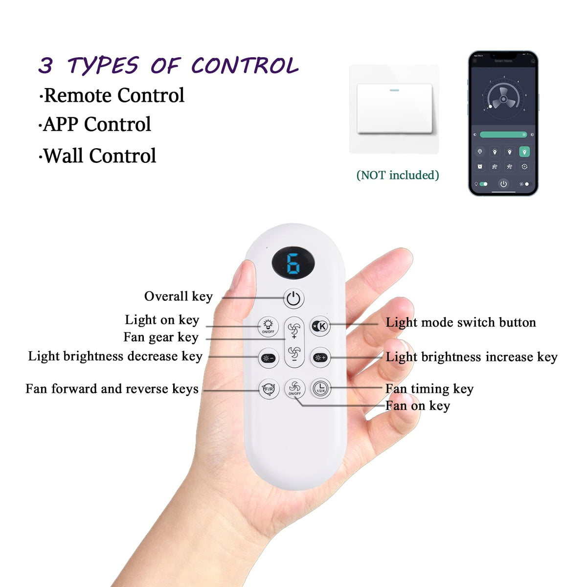NKPU app and remote allow seamless fan and light control.