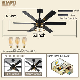 NKPU black industrial caged ceiling fan combines bold style with efficient airflow.