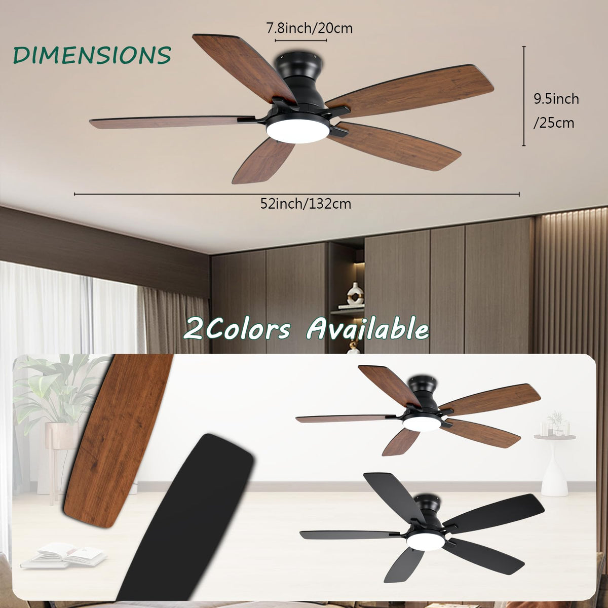 NKPU brown ceiling fan with remote and app control for convenience