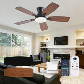NKPU ceiling fan with lights shown with remote control for convenient adjustments.