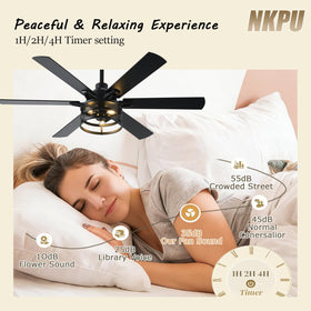 NKPU rustic ceiling fan creates focal lighting and cooling for living rooms and covered patios.