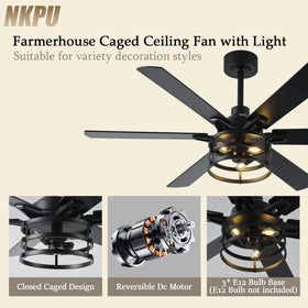 NKPU two-downrod ceiling fan supports 6-inch and 10-inch options for flexible installation.