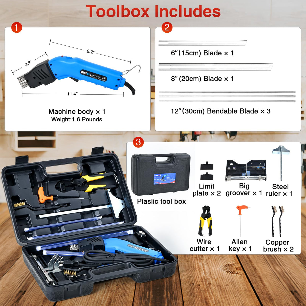 NLBFOU Carrying case keeps tools organized for on-site use.