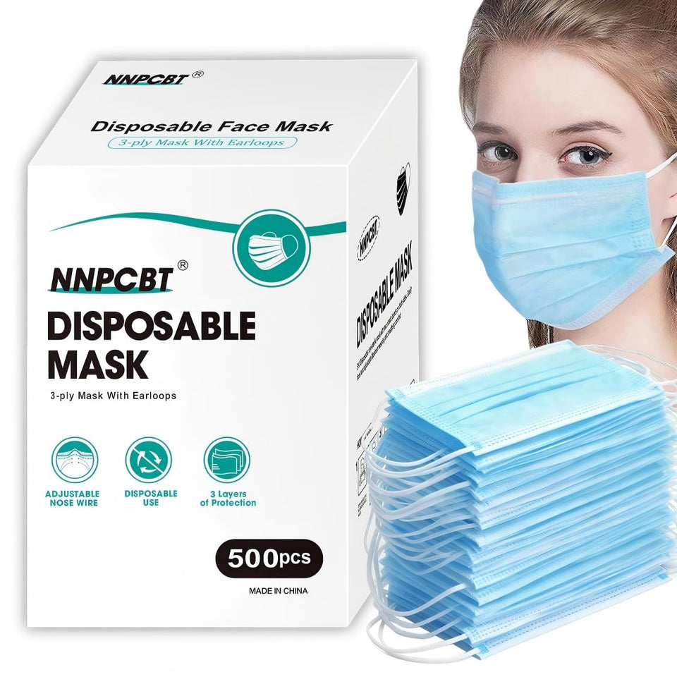 NNPCBT blue disposable face mask in packaging for convenient daily use.