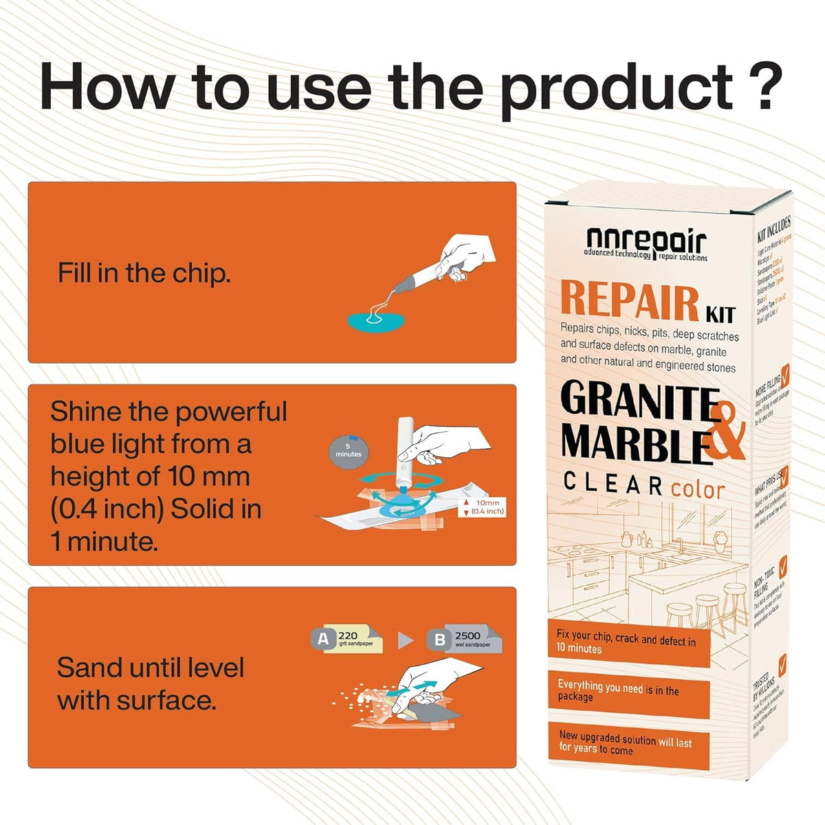 NNREPAIR Finished surface after repair appears nearly invisible with restored strength.