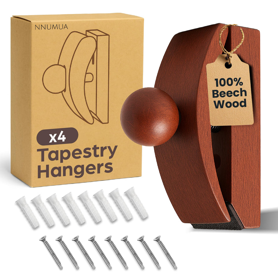 NNUMUA quilt hanger on wall in dark beech wood for secure display