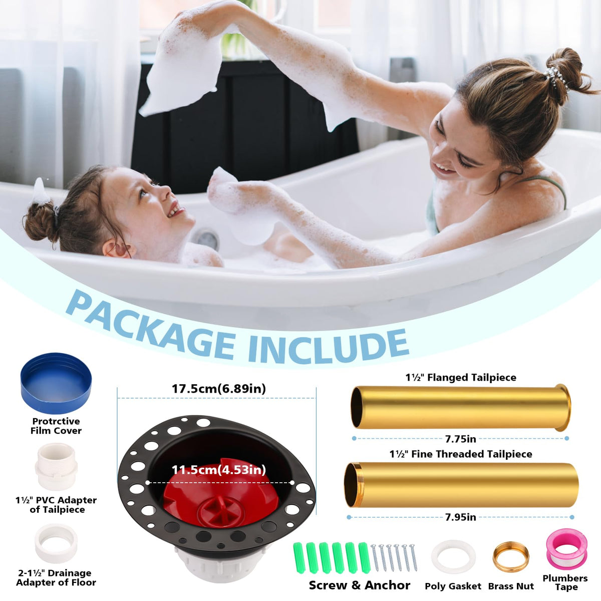 Noarixa drain rough-in kit brass tailpiece for durable water flow control
