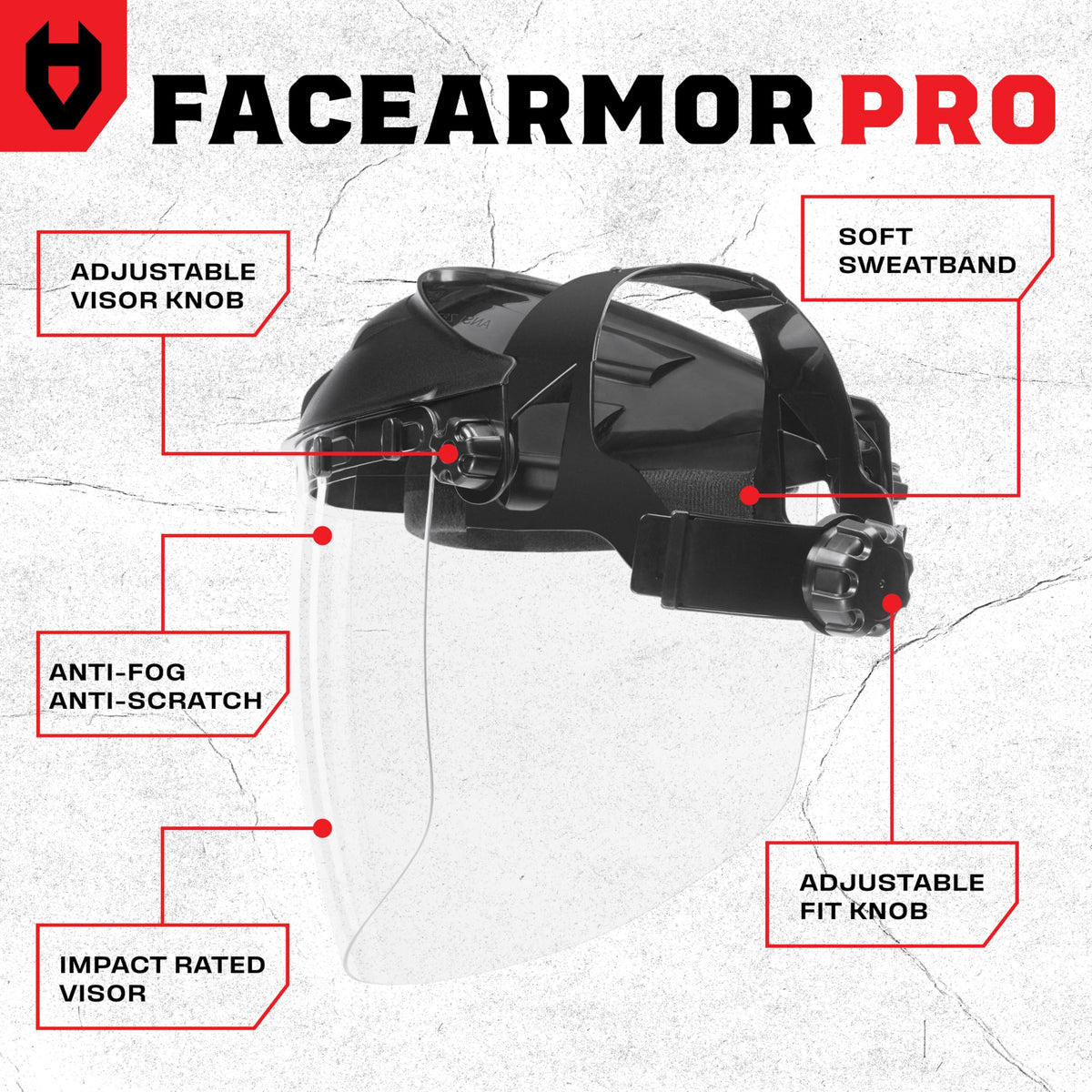 NoCry premium face shield adjustable headgear—secure fit with ratchet and four positions.