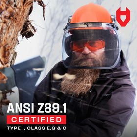 NoCry 6-in-1 polycarbonate face shield provides clear visibility during pruning.