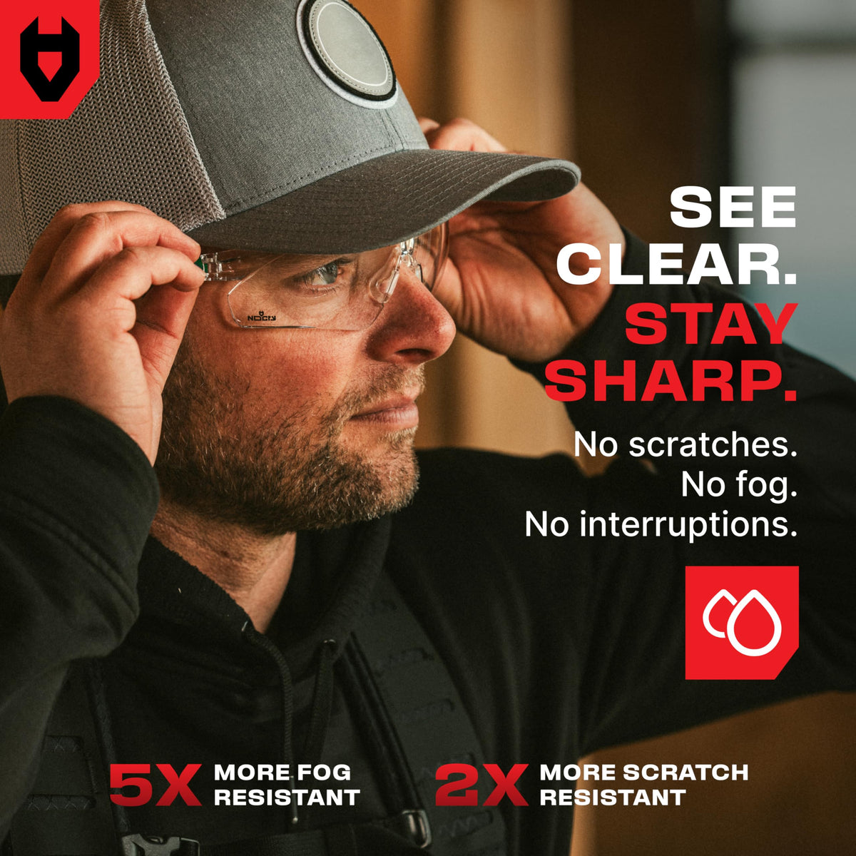 NoCry adjustable temples and nose pads for a customizable, secure fit.
