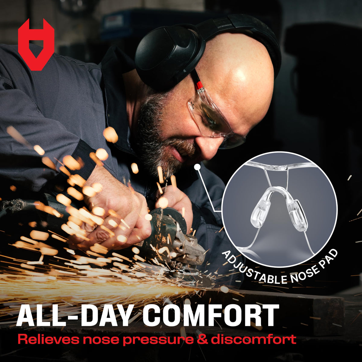 NoCry adjustable temples and soft nose pads for all-day comfort.