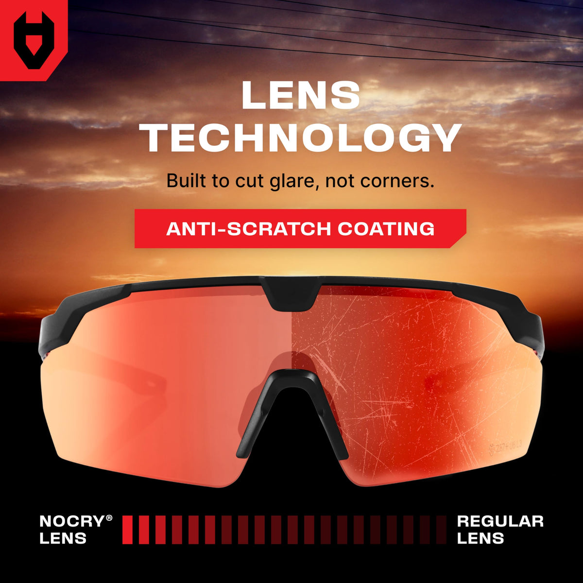 Anti-scratch coating on NoCry Z87 sunglasses keeps lenses clear in rugged conditions.