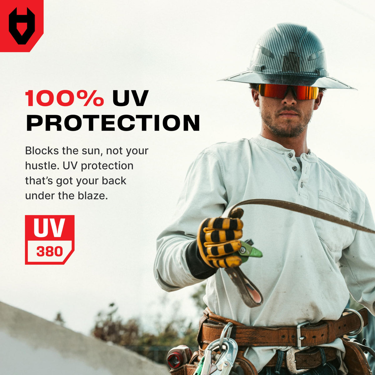 UV-protected NoCry ANSI Z87 sunglasses protect eyes on bright days outdoors.