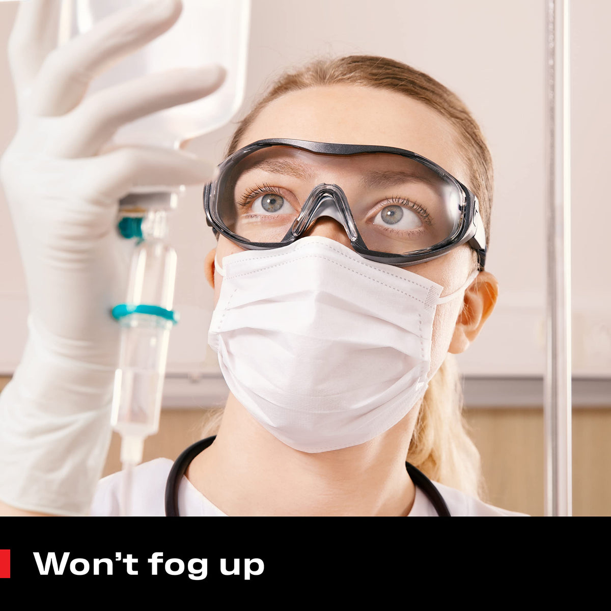 NoCry wraparound lenses provide wide, distortion-free sight for team safety