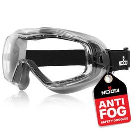NoCry anti fog safety goggles with wraparound lenses for clear peripheral vision during lab tasks.