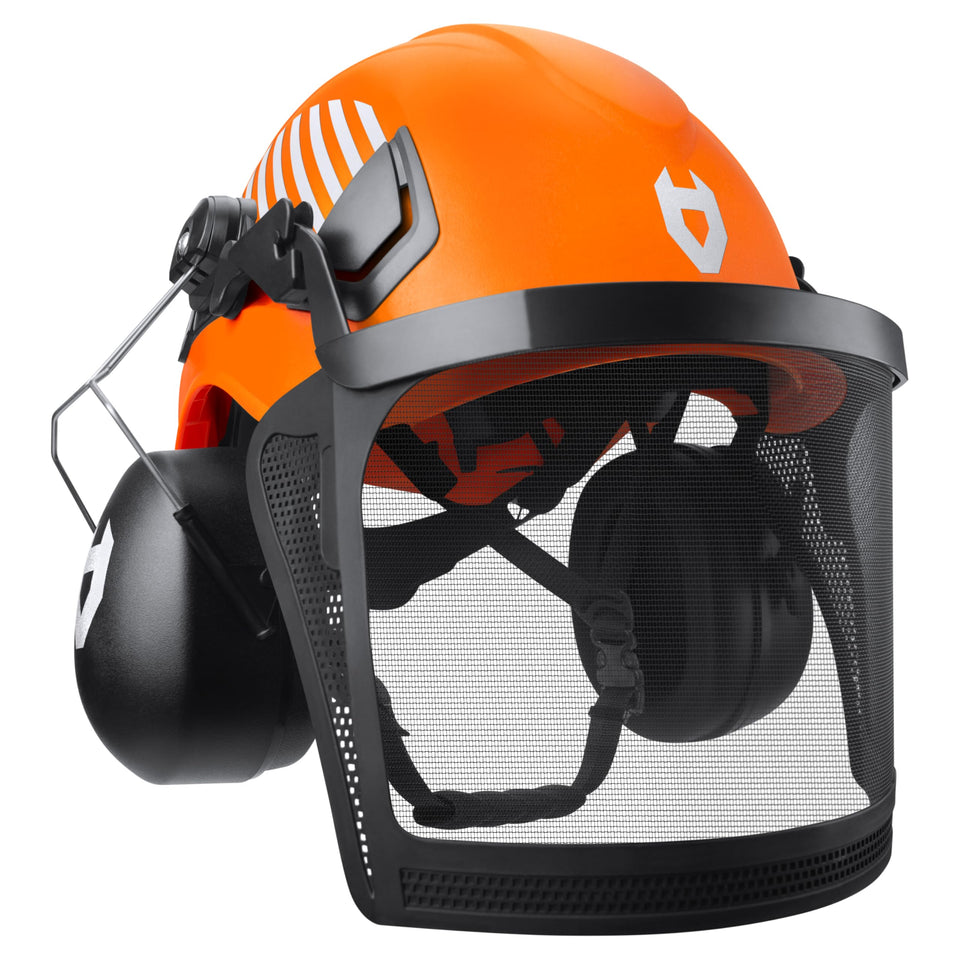 NoCry arborist helmet outer shell provides durable protection for forestry tasks.
