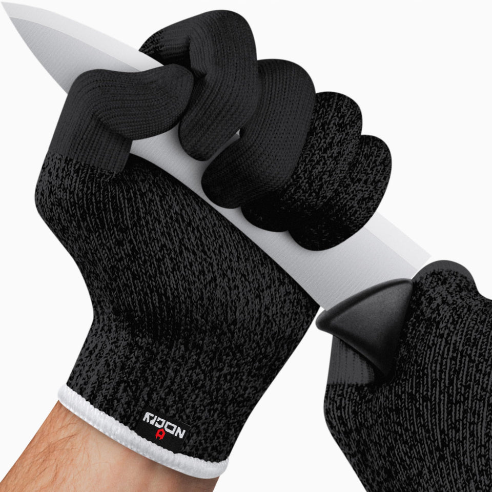 NoCry cut resistant gloves with three-finger reinforcement for slicing tasks.
