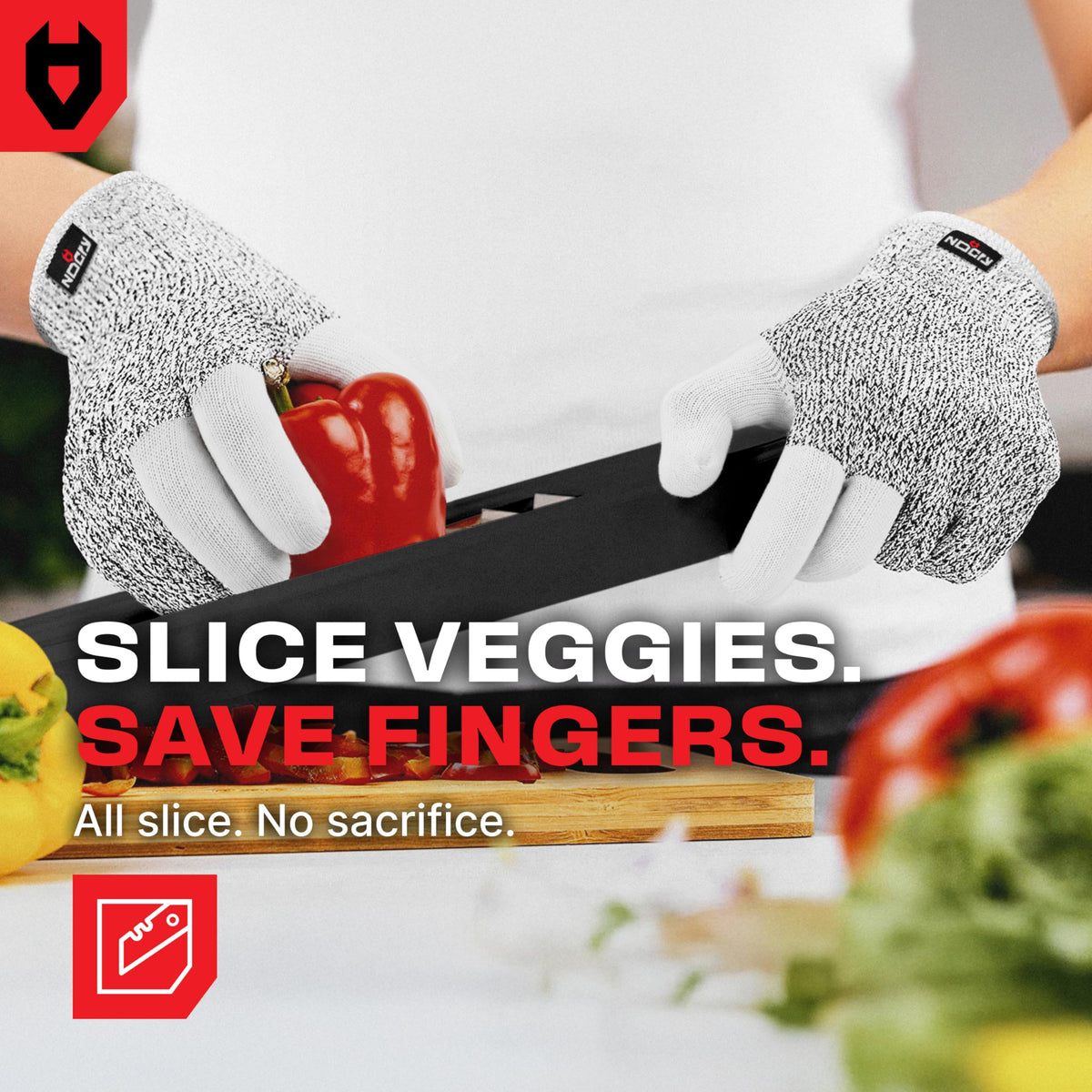 NoCry food-safe kitchen gloves enable safe food prep and meat handling.