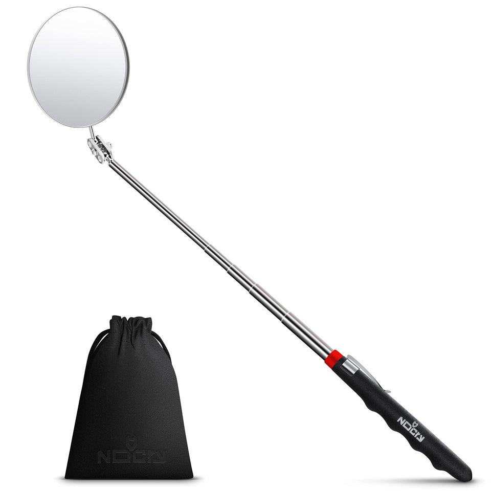 NoCry inspection mirror extended to 30 inches for hard to reach areas with a stable view.