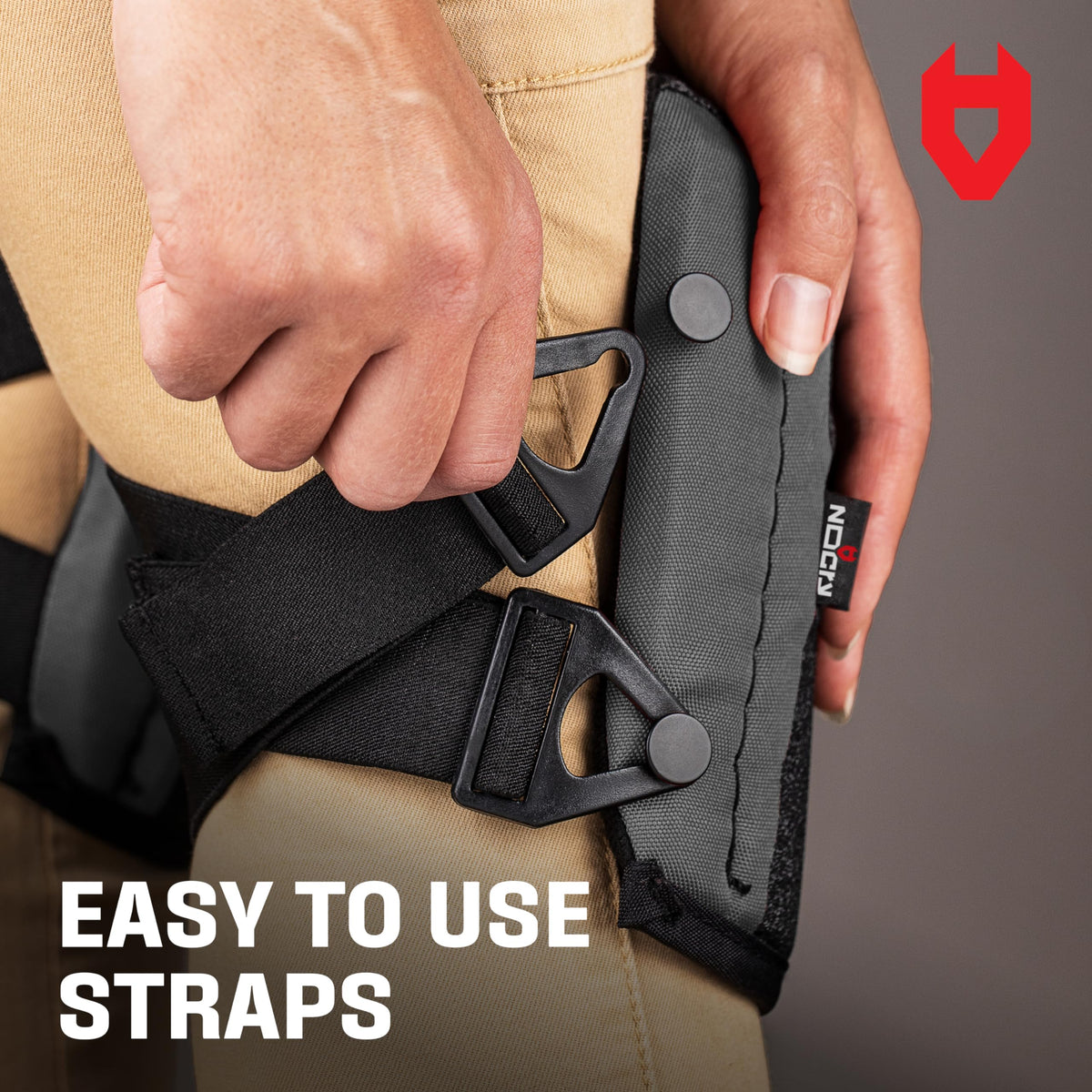 NoCry knee pads worn during gardening demonstrate durable, flexible protection on grass and soil.
