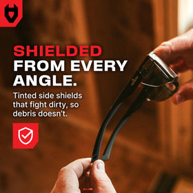 NoCry safety glasses featuring a durable metal-free hinge design for long-lasting use.