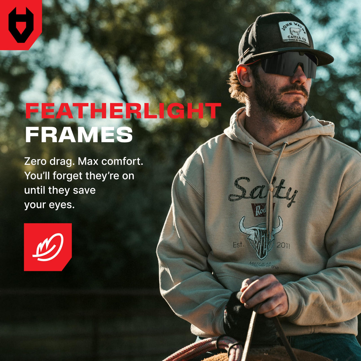 NoCry polycarbonate frames resist impacts for durable everyday use.