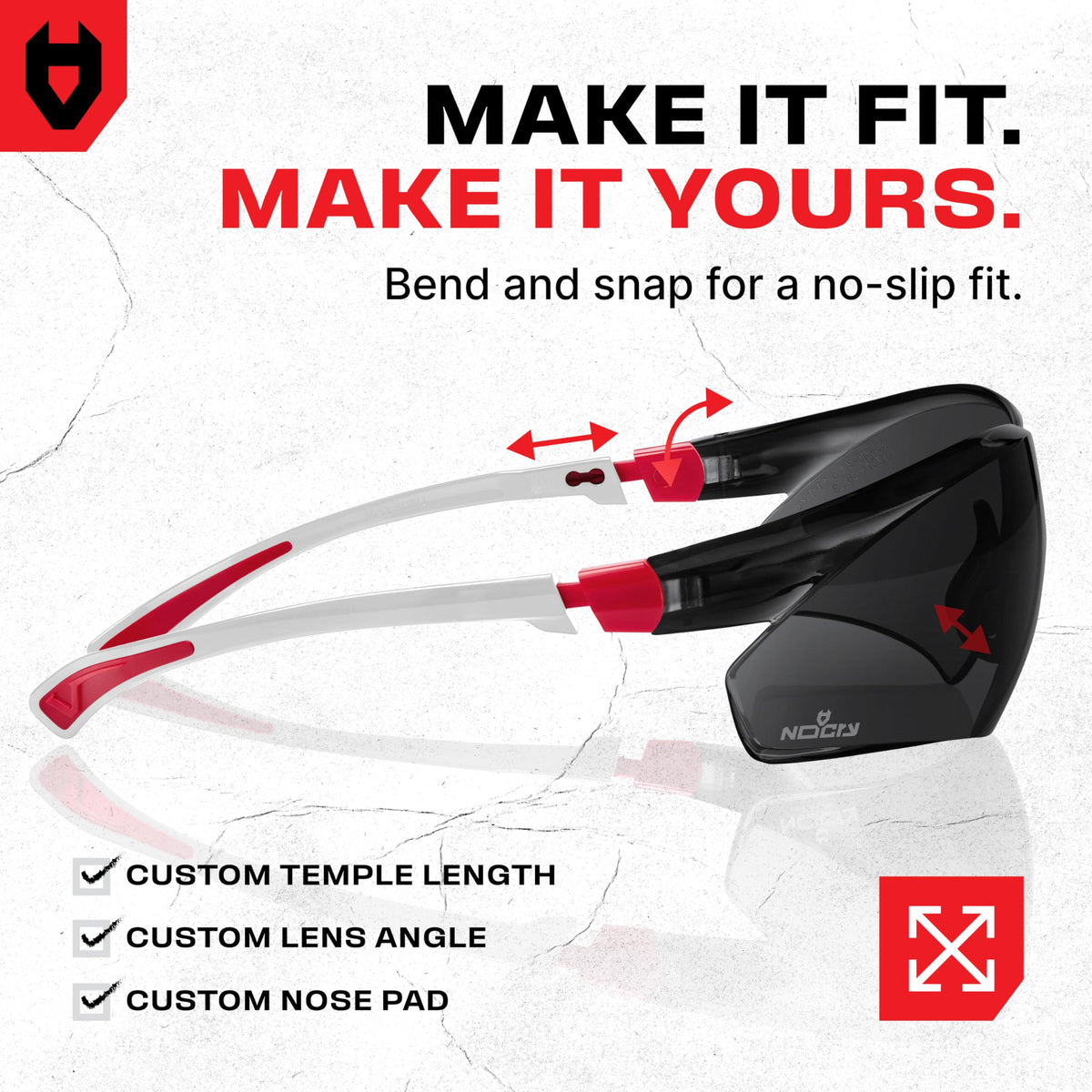 NoCry polycarbonate wraparound frames provide durable, all-angle eye protection.