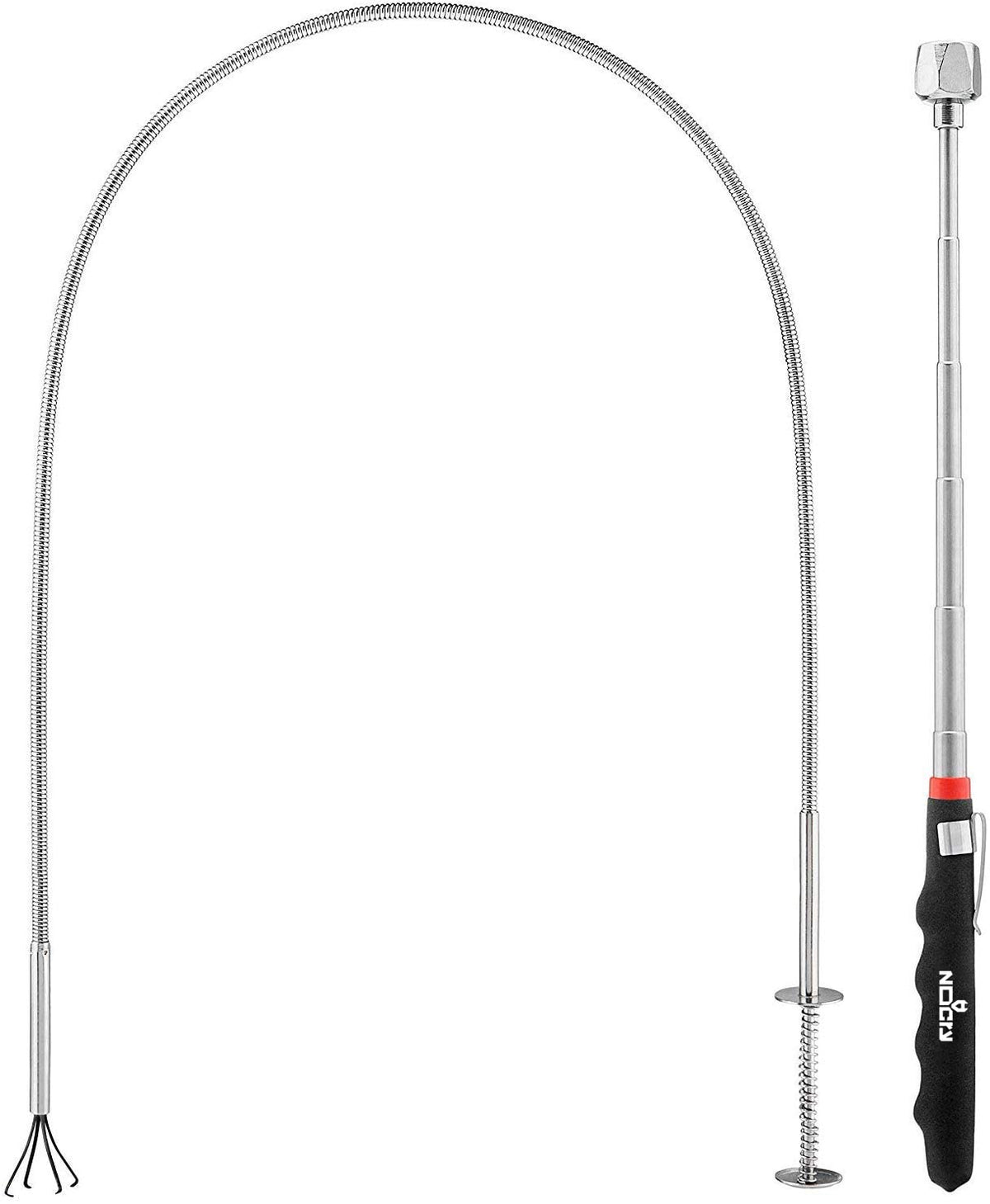 NoCry premium pickup tool 36-inch flexible grabber reaches tight spaces with retractable claw