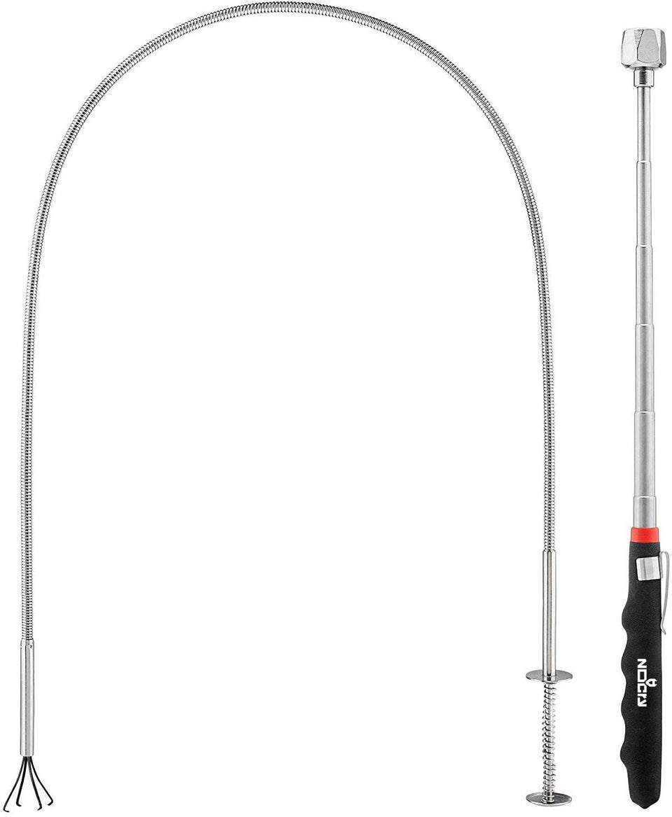 NoCry premium pickup tool 36-inch flexible grabber reaches tight spaces with retractable claw