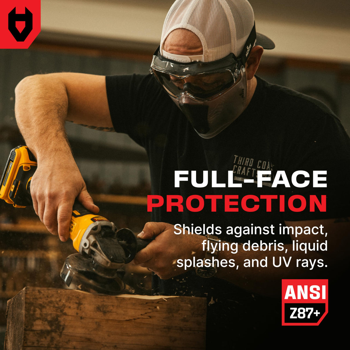 NoCry ANSI Z87.1 certified shield highlighting rugged construction