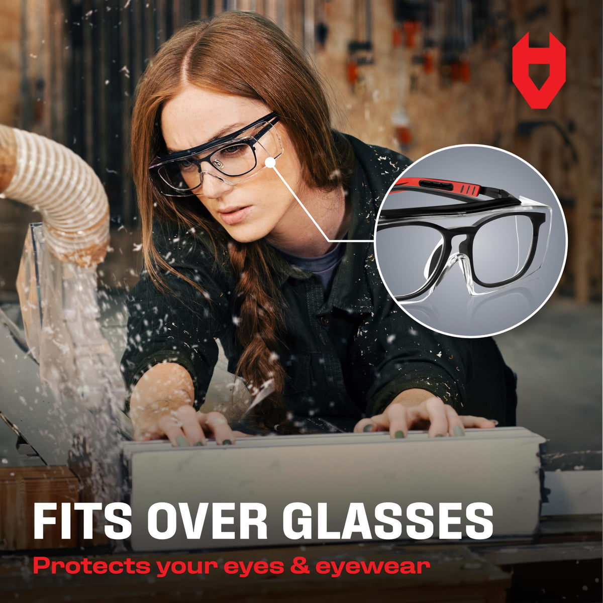 NoCry safety glasses with adjustable temples for a secure comfortable fit over glasses
