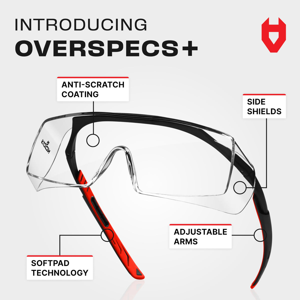 NoCry over eyeglasses with integrated side shields guard against debris from the sides