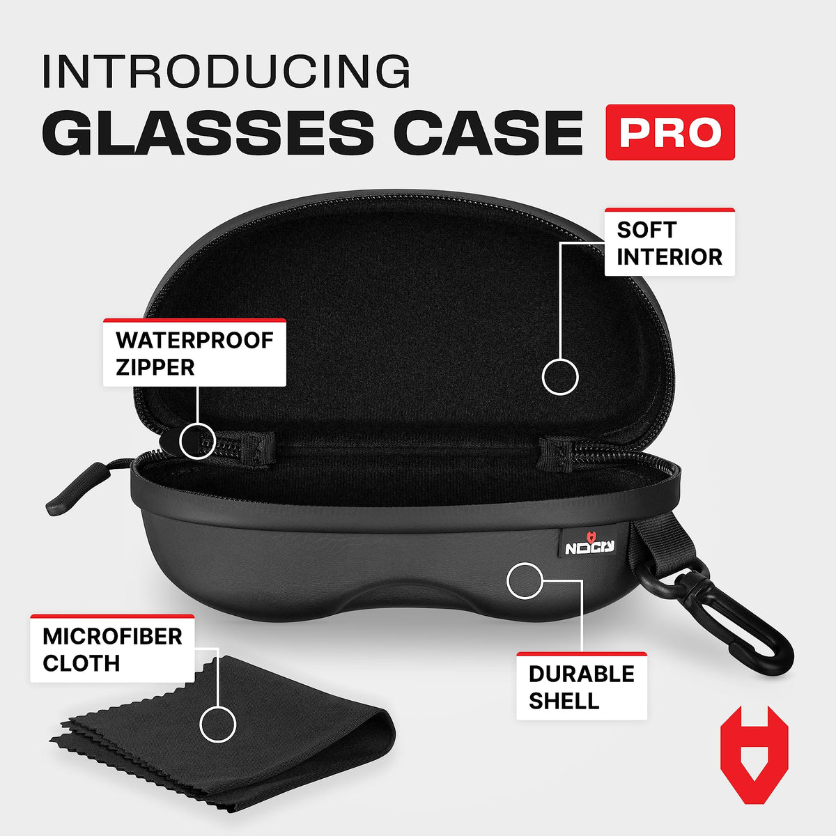 NoCry semi-hard-shell protection case protecting eyewear.