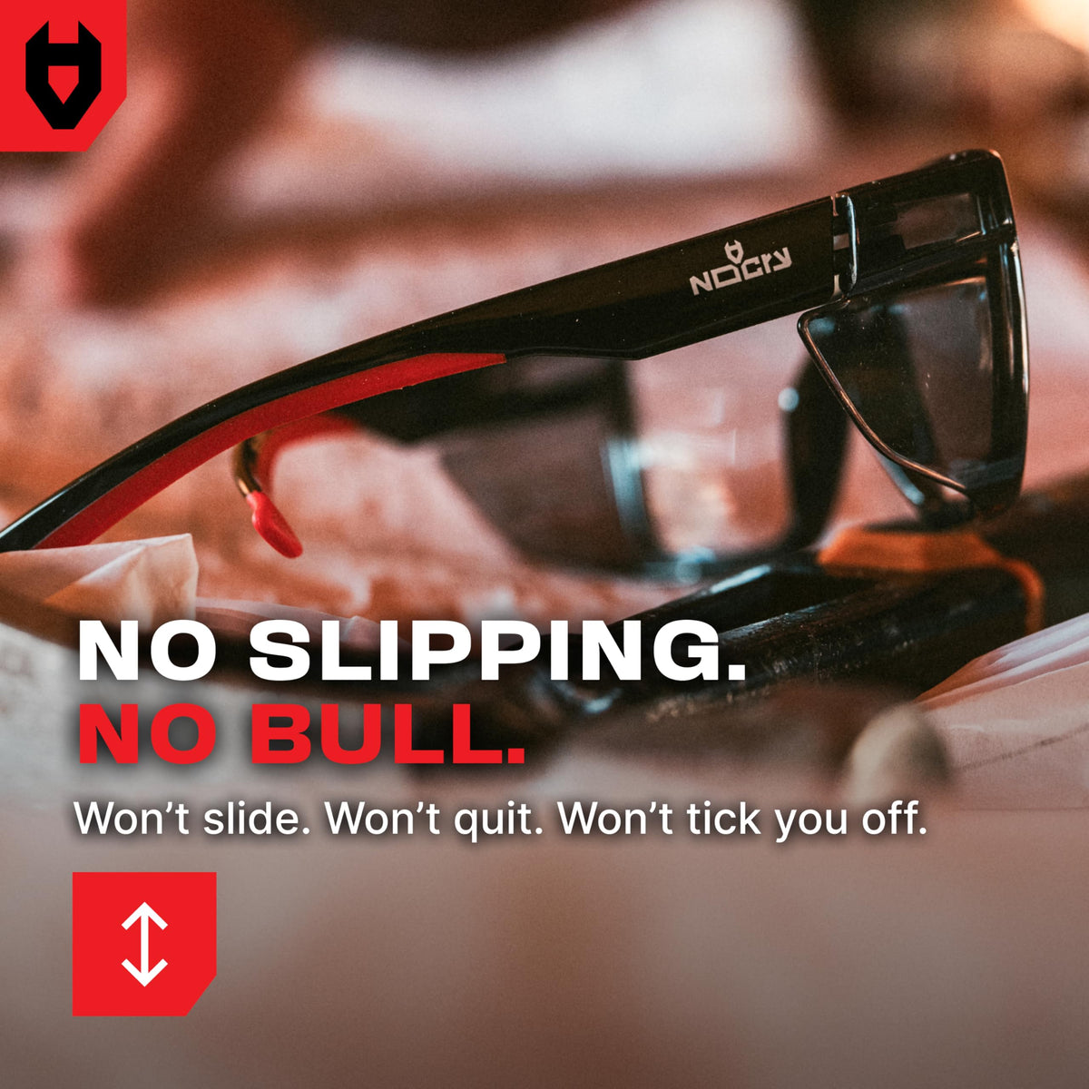 NoCry slip-resistant temples in use during a busy task