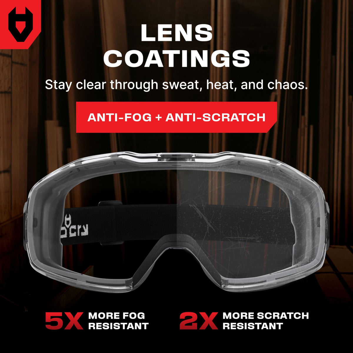 NoCry soft-frame gasket and adjustable strap provide all-day comfort.