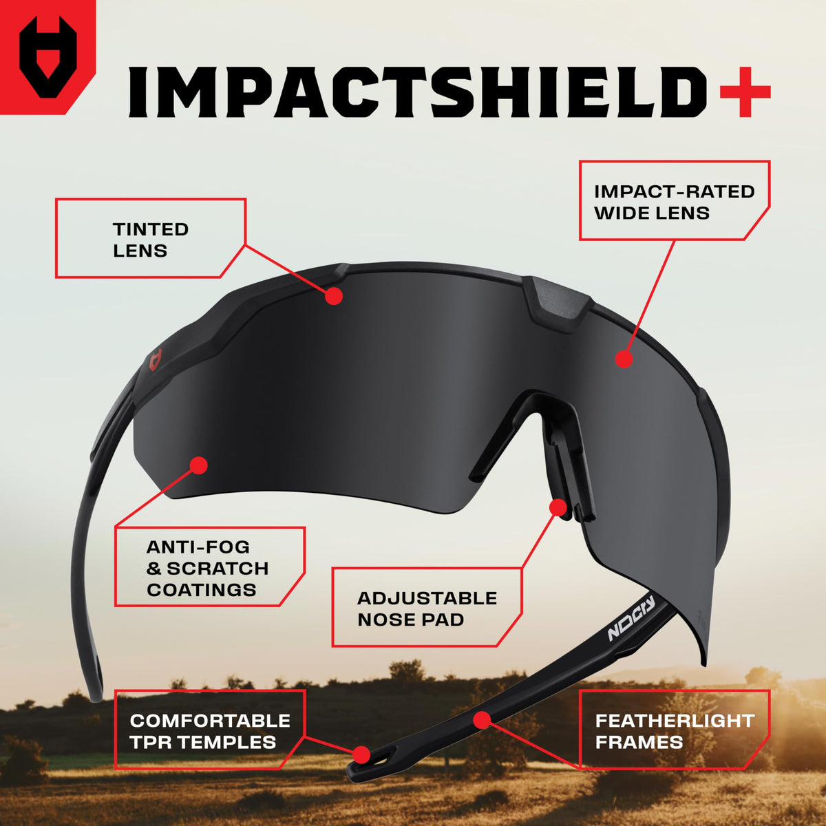 NoCry tinted safety glasses nose pad close-up shows soft adjustable nose pad for secure comfort.