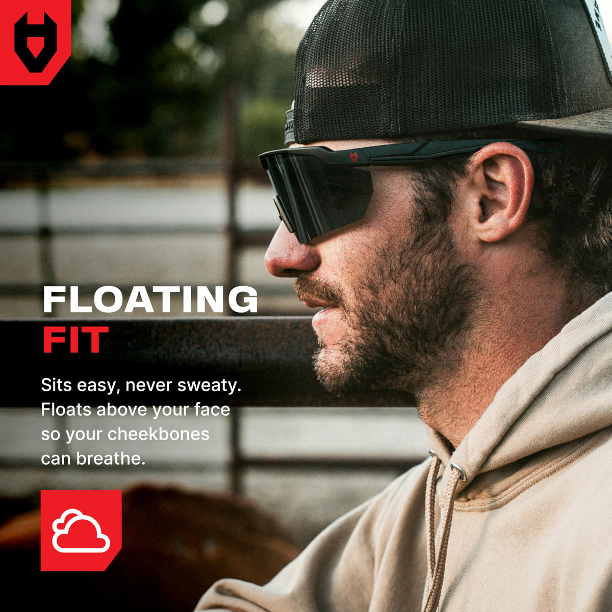 NoCry wraparound frame stays secure during movement for all-day wear.