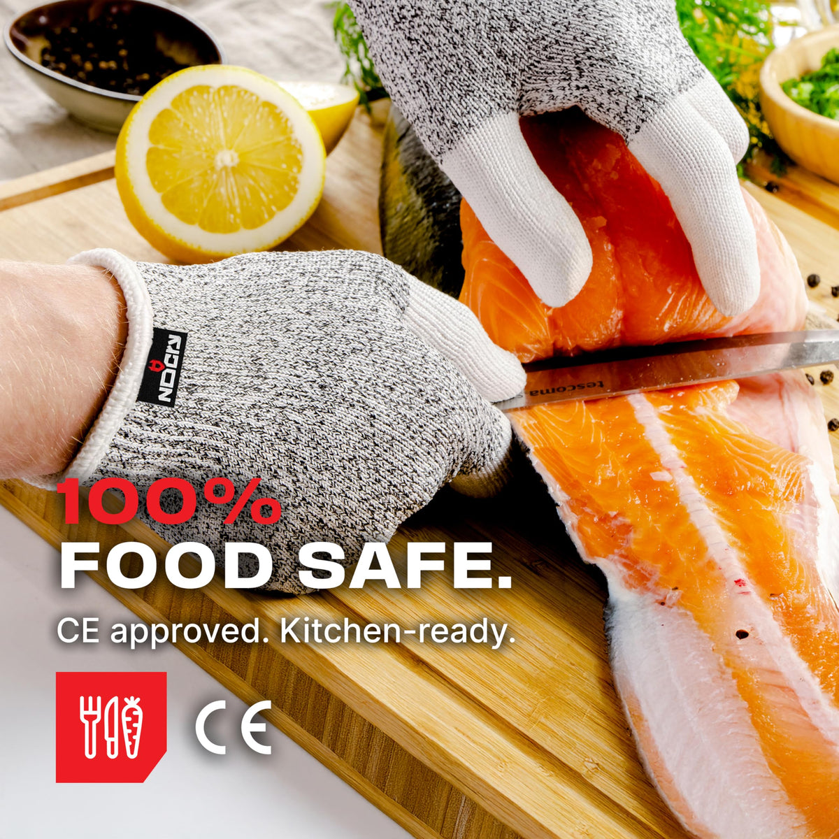 NoCry various-sizes cut-resistant gloves ensure a snug, comfortable fit.