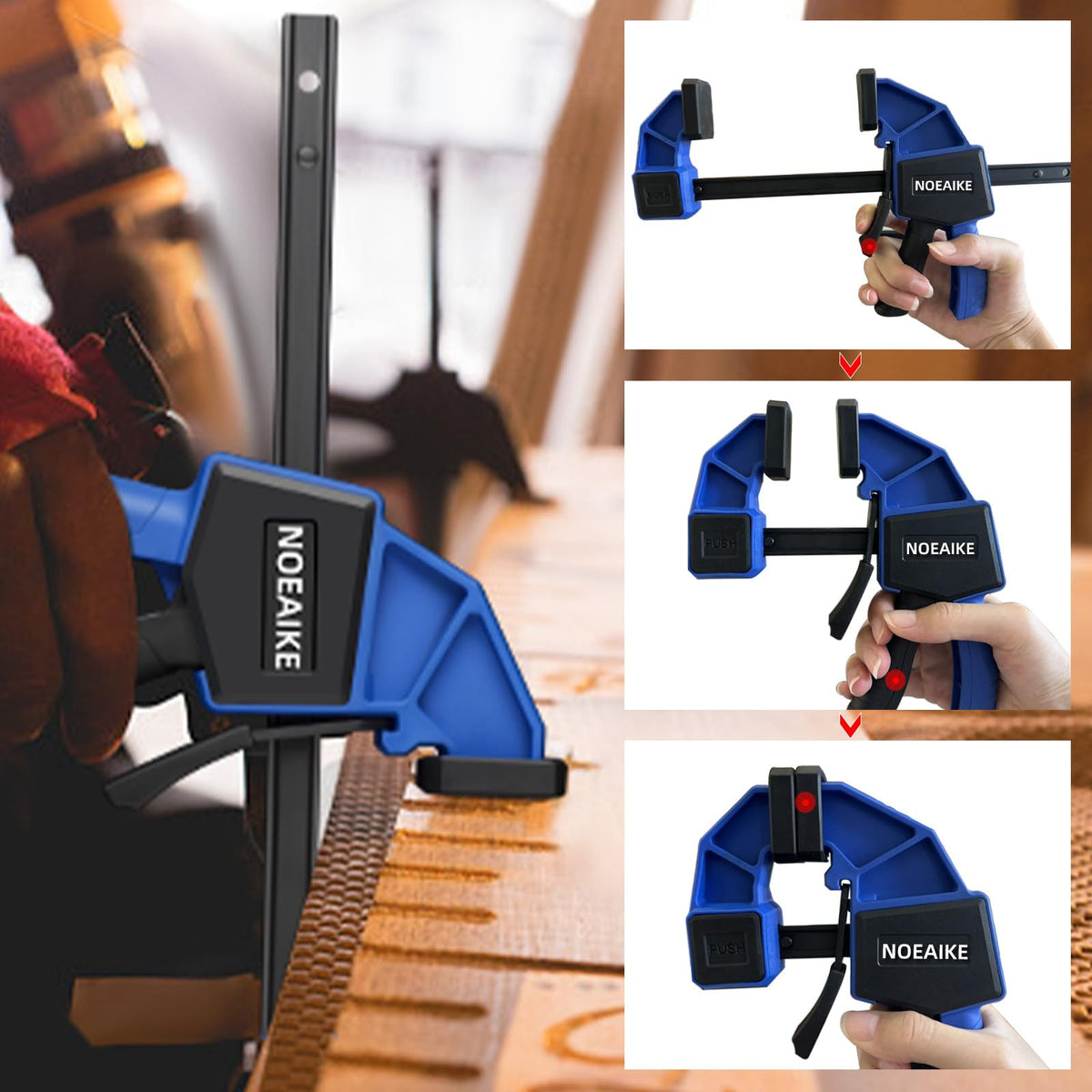 NOEAIKE clamps feature a quick-change button for rapid spreader adjustments.
