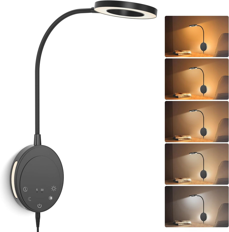 NoeiiT wall-mounted reading light front view shows a slim, space-saving bedside solution.