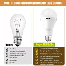 Noger bulbs detached for portable illumination during outages and outdoor use