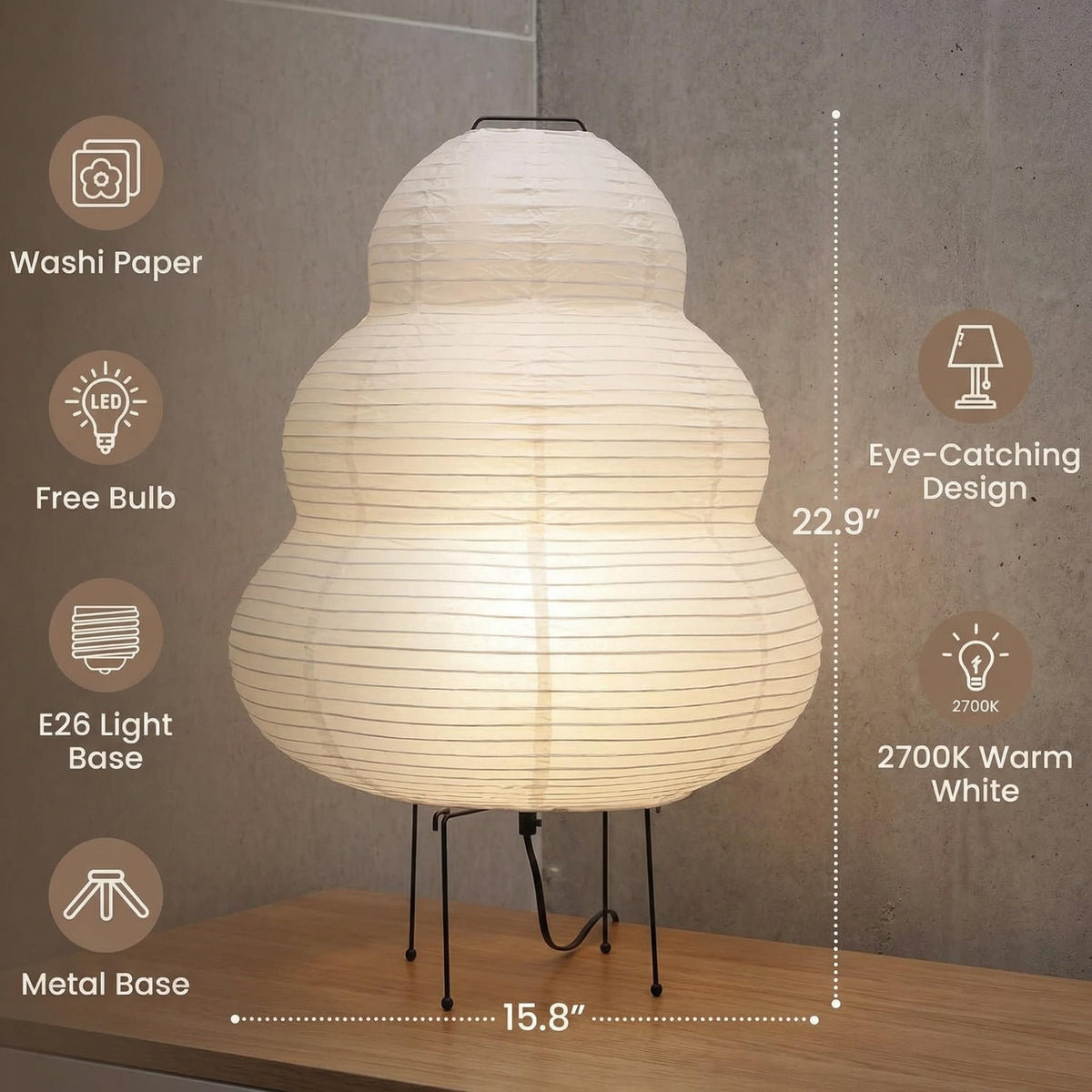 Nogy Akari floor lamp in bedroom providing soft light