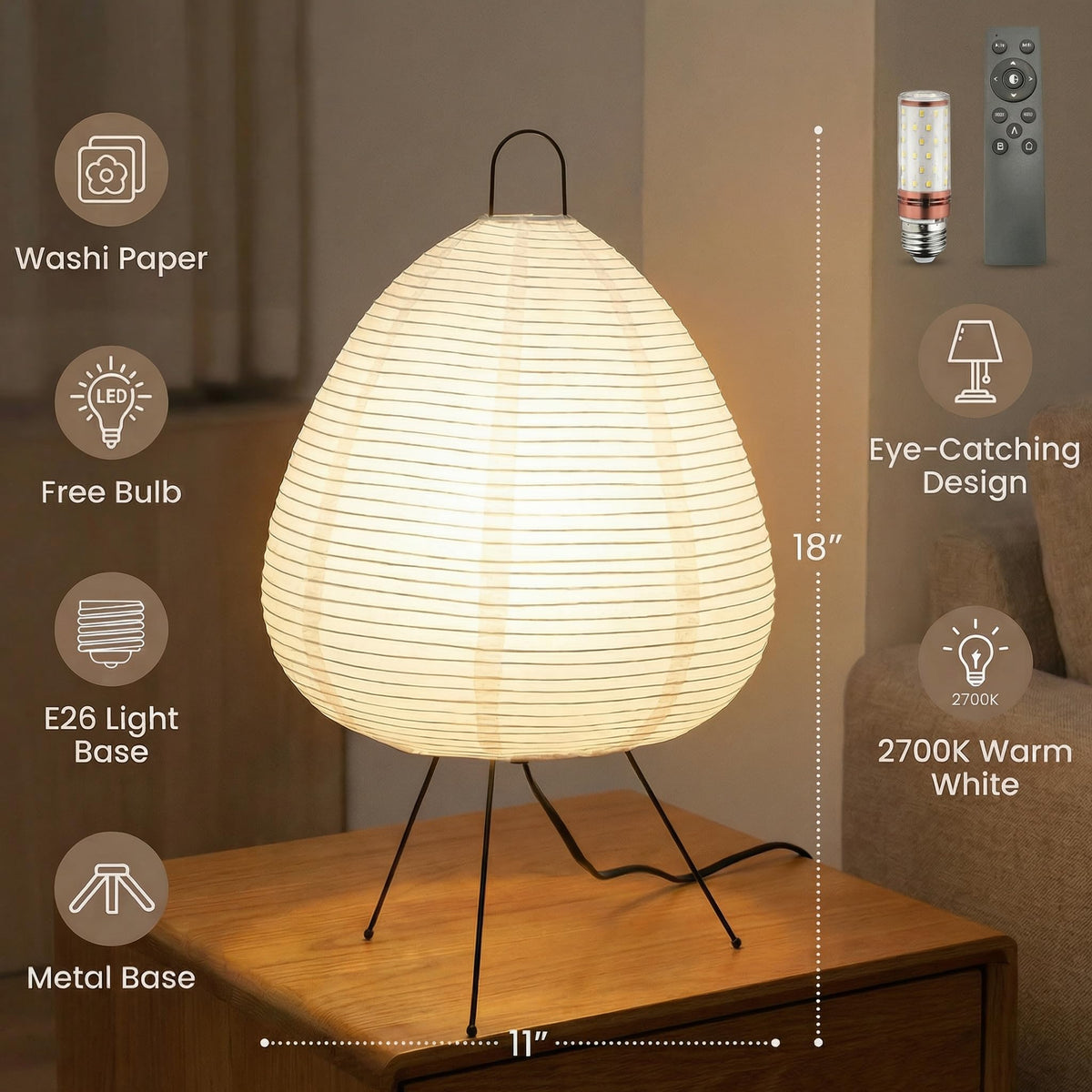 Dimmable switch on the Nogy Akari Noguchi lamp for mood lighting.