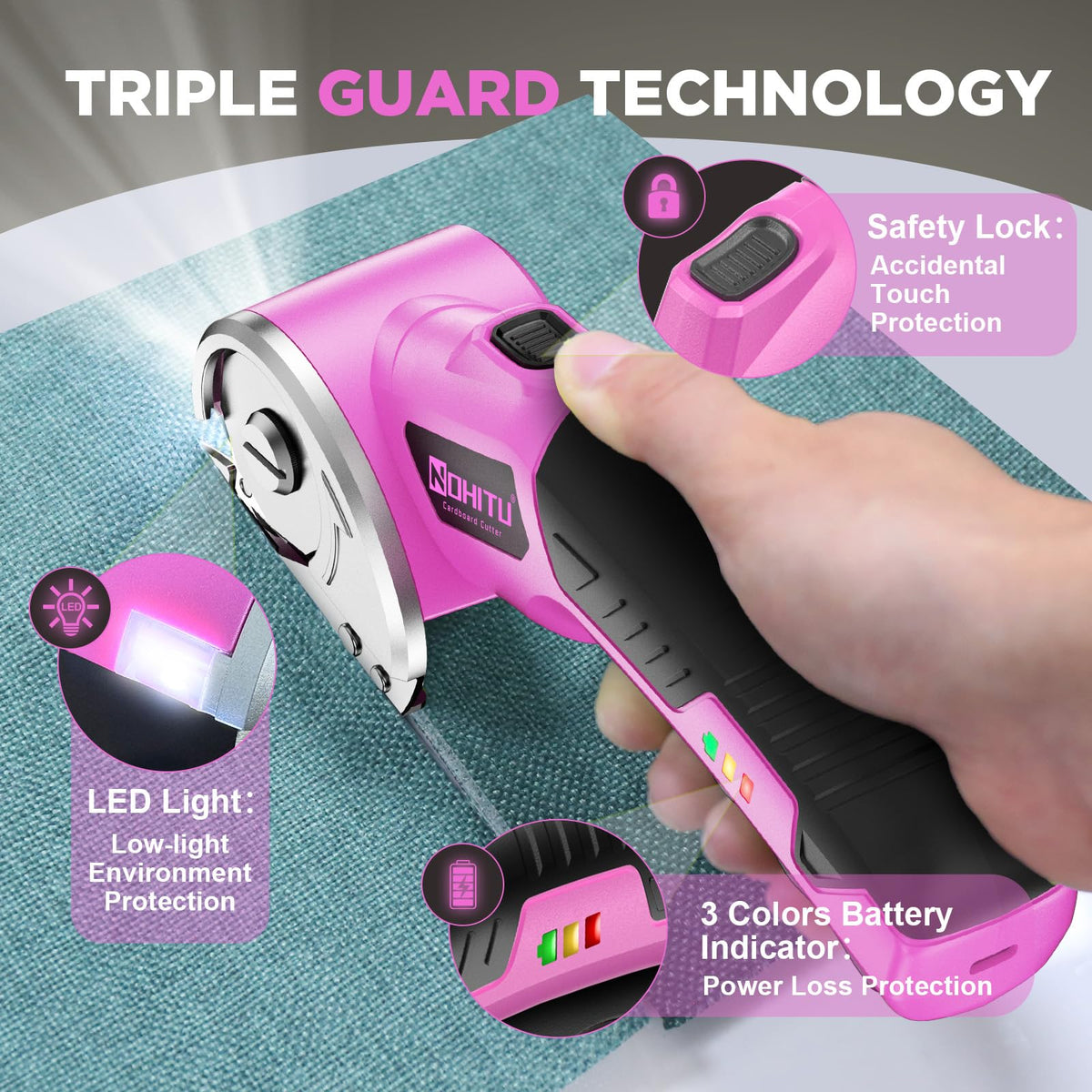 Nohitu ergonomic non-slip grip enhances comfort during long cuts